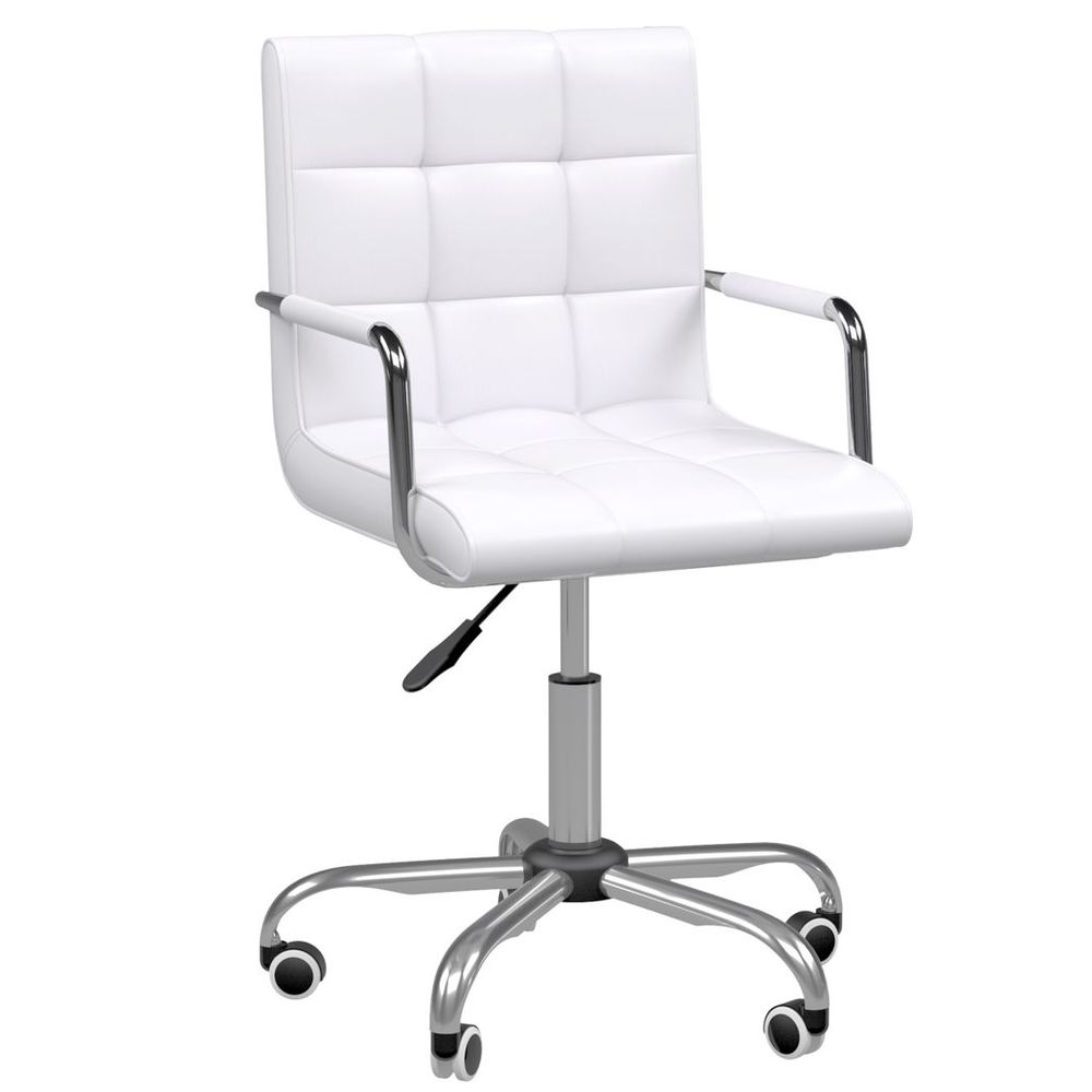Mid Back PU Leather Home Office Chair Swivel Desk Chair with Arm, Wheel, White - Office Chair from Vinsetto