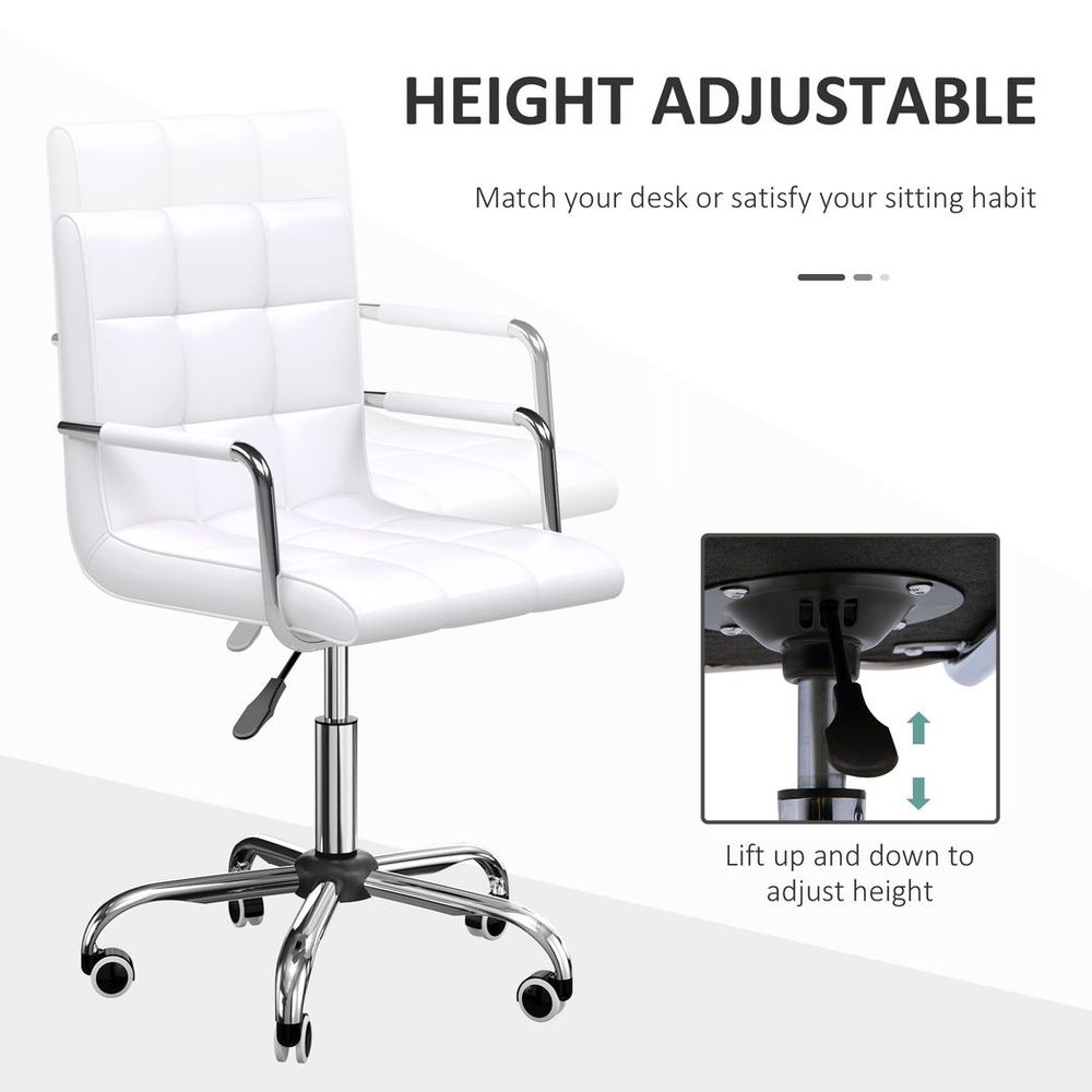 Mid Back PU Leather Home Office Chair Swivel Desk Chair with Arm, Wheel, White - Office Chair from Vinsetto