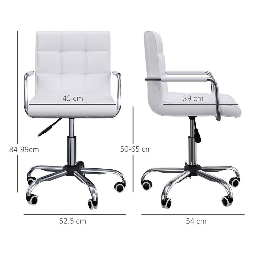 Mid Back PU Leather Home Office Chair Swivel Desk Chair with Arm, Wheel, White - Office Chair from Vinsetto