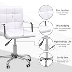 Mid Back PU Leather Home Office Chair Swivel Desk Chair with Arm, Wheel, White - Office Chair from Vinsetto