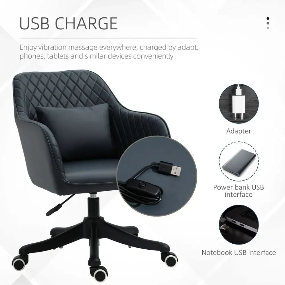 Office Chair with Rechargeable Electric Vibration Massage Lumbar Pillow, Wheels - Office Chair from Vinsetto