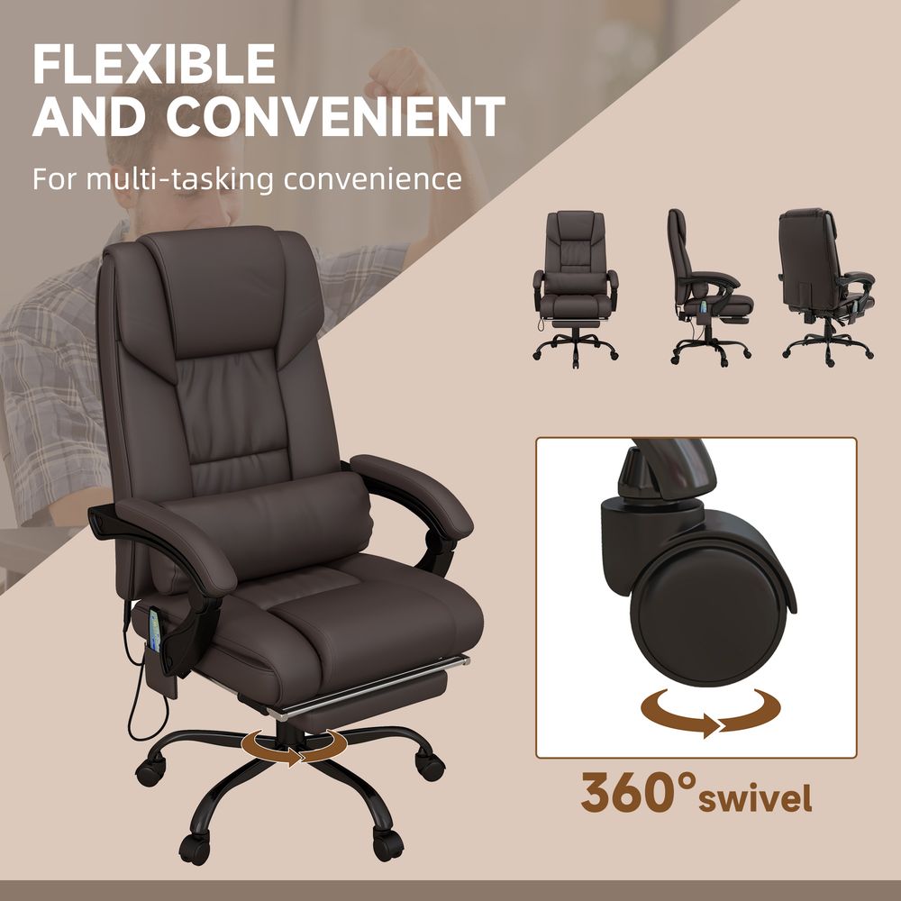 PU Leather Massage Office Chair with 6 Vibration Points Adjustable Height Brown - Office Chair from Vinsetto