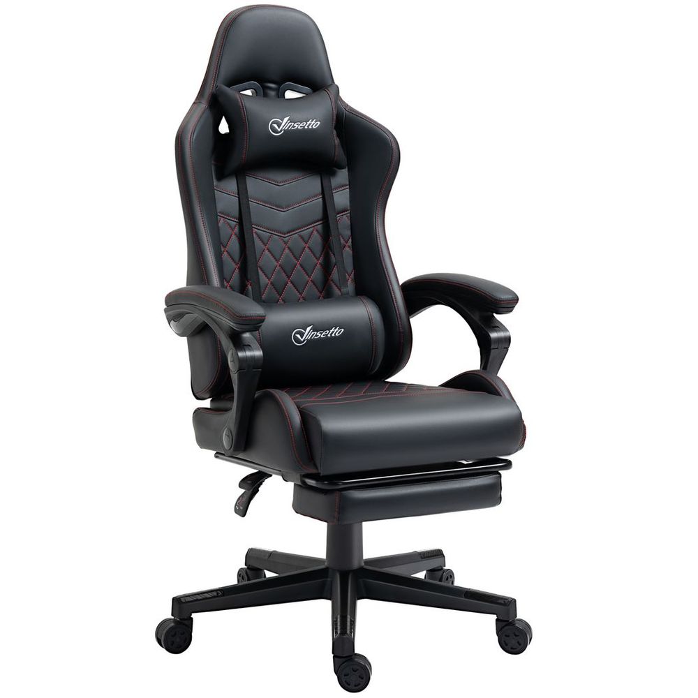 Racing Gaming Chair PU Leather Gamer Recliner Home Office, Black - Office Chair from Vinsetto