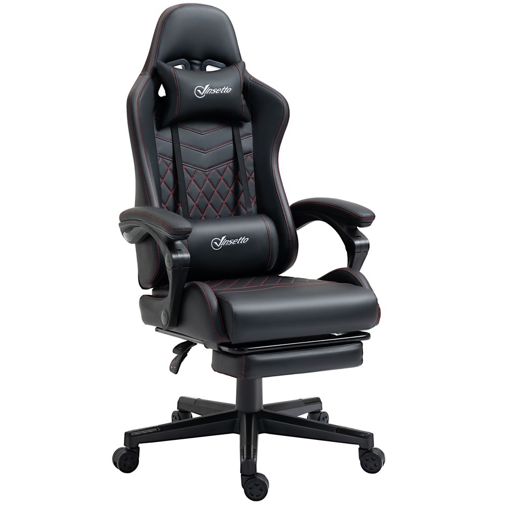 Racing Gaming Chair PU Leather Gamer Recliner Home Office, Black - Office Chair from Vinsetto