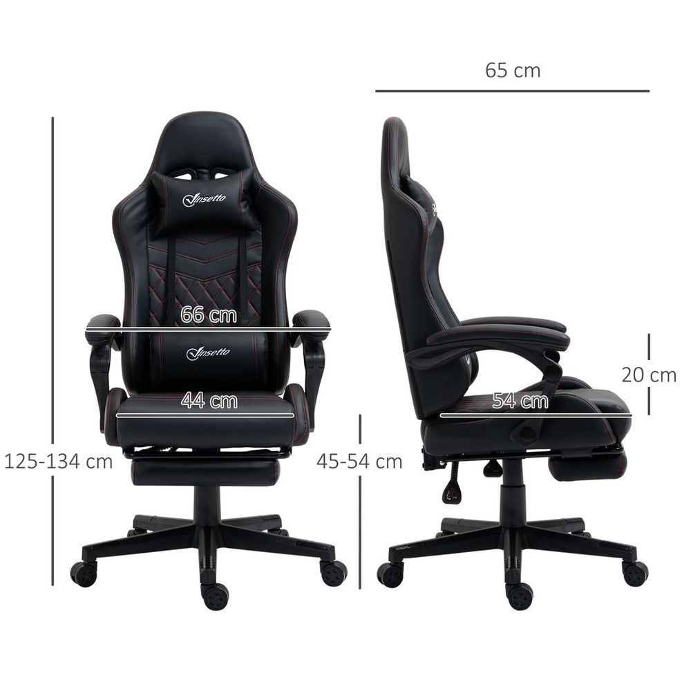 Racing Gaming Chair PU Leather Gamer Recliner Home Office, Black - Office Chair from Vinsetto