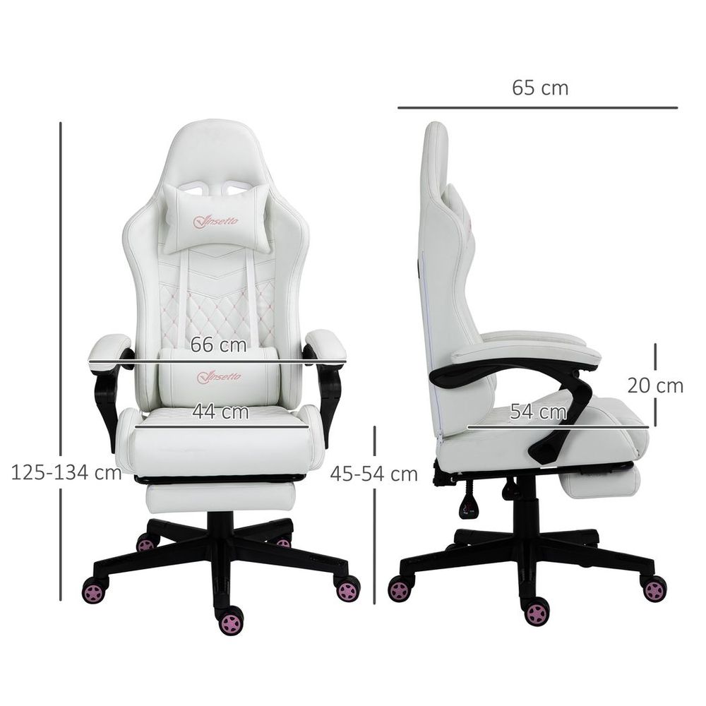 Racing Gaming Chair PU Leather Gamer Recliner Home Office, White - Office Chair from Vinsetto