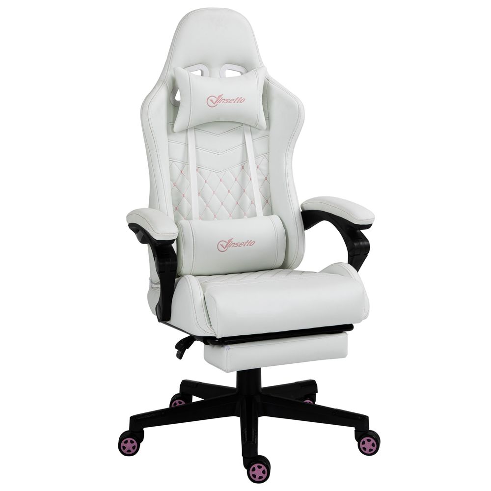 Racing Gaming Chair PU Leather Gamer Recliner Home Office, White - Office Chair from Vinsetto