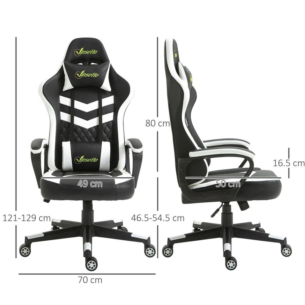 Racing Gaming Chair w/ Lumbar Support, Gamer Office Chair, Black White - Office Chair from Vinsetto