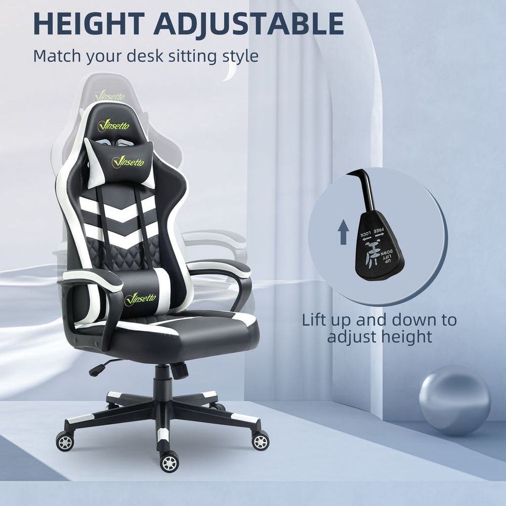 Racing Gaming Chair w/ Lumbar Support, Gamer Office Chair, Black White - Office Chair from Vinsetto