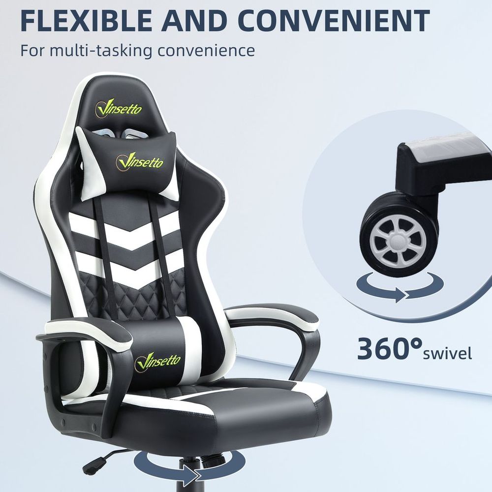 Racing Gaming Chair w/ Lumbar Support, Gamer Office Chair, Black White - Office Chair from Vinsetto