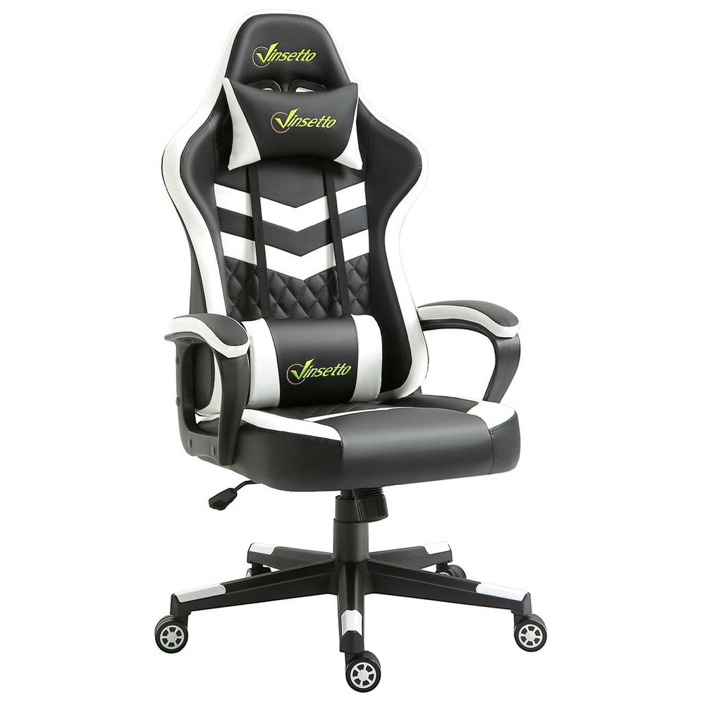 Racing Gaming Chair w/ Lumbar Support, Gamer Office Chair, Black White - Office Chair from Vinsetto