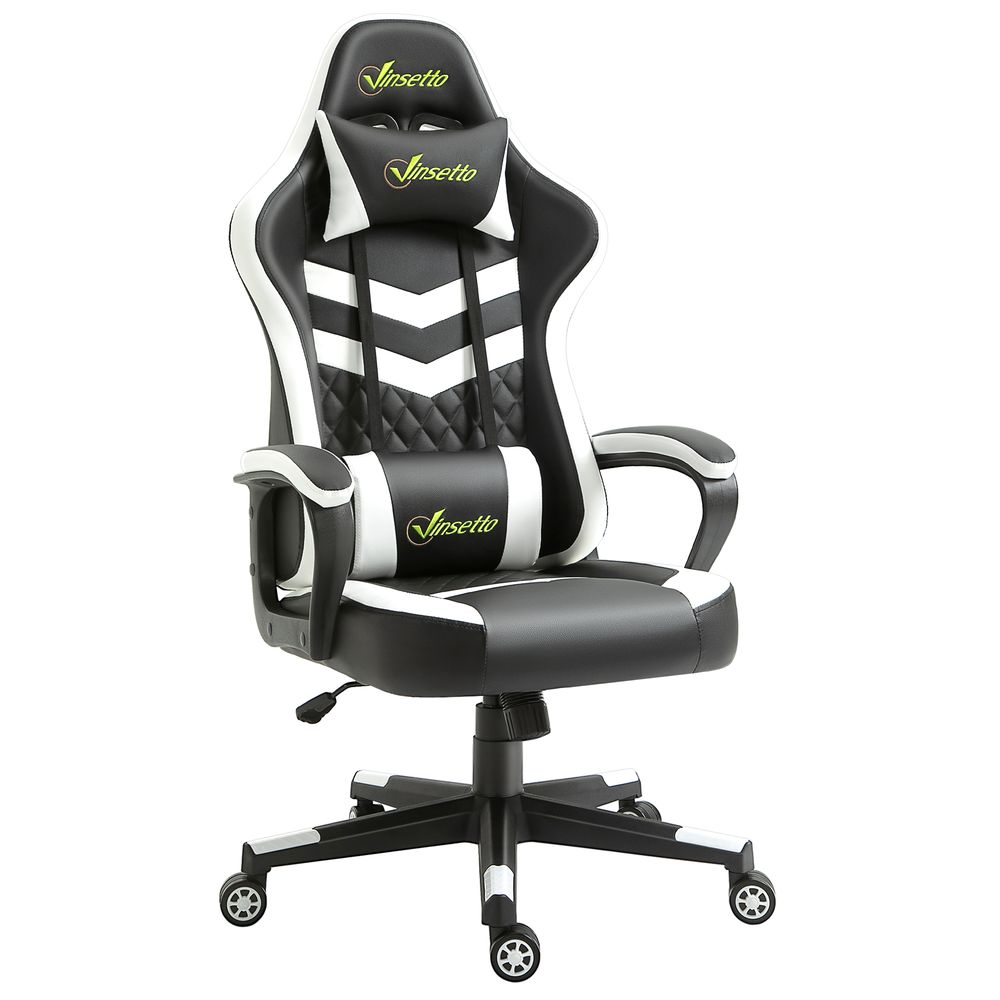 Racing Gaming Chair w/ Lumbar Support, Gamer Office Chair, Black White - Office Chair from Vinsetto