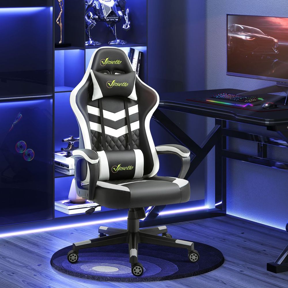 Racing Gaming Chair w/ Lumbar Support, Gamer Office Chair, Black White - Office Chair from Vinsetto