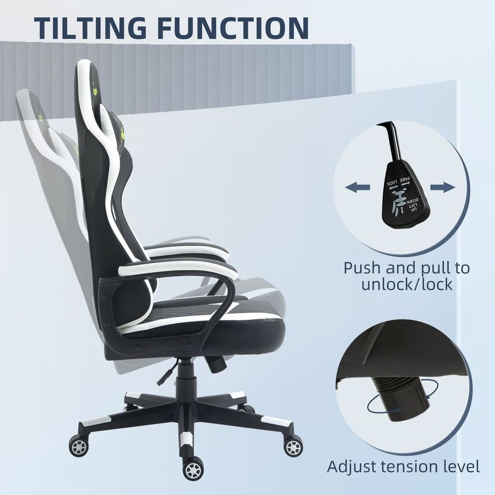 Racing Gaming Chair w/ Lumbar Support, Gamer Office Chair, Black White - Office Chair from Vinsetto