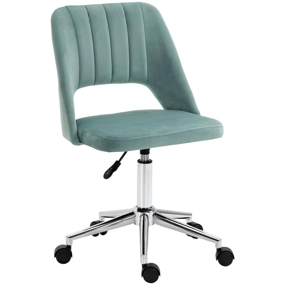 Swivel Office Chair Velvet Fabric Scallop Shape Computer Desk Chair Green by Vinsetto