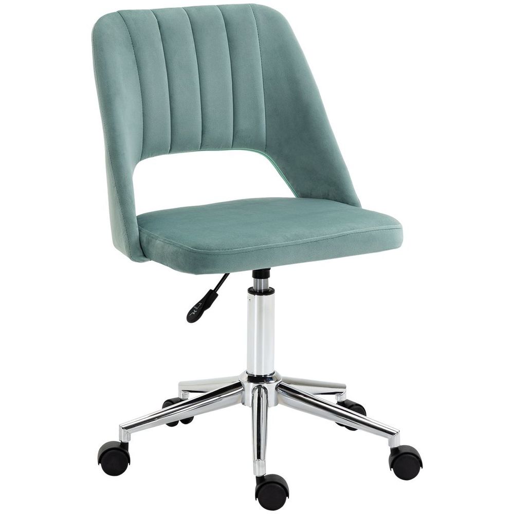 Swivel Office Chair Velvet Fabric Scallop Shape Computer Desk Chair Green - Office Chair from Vinsetto