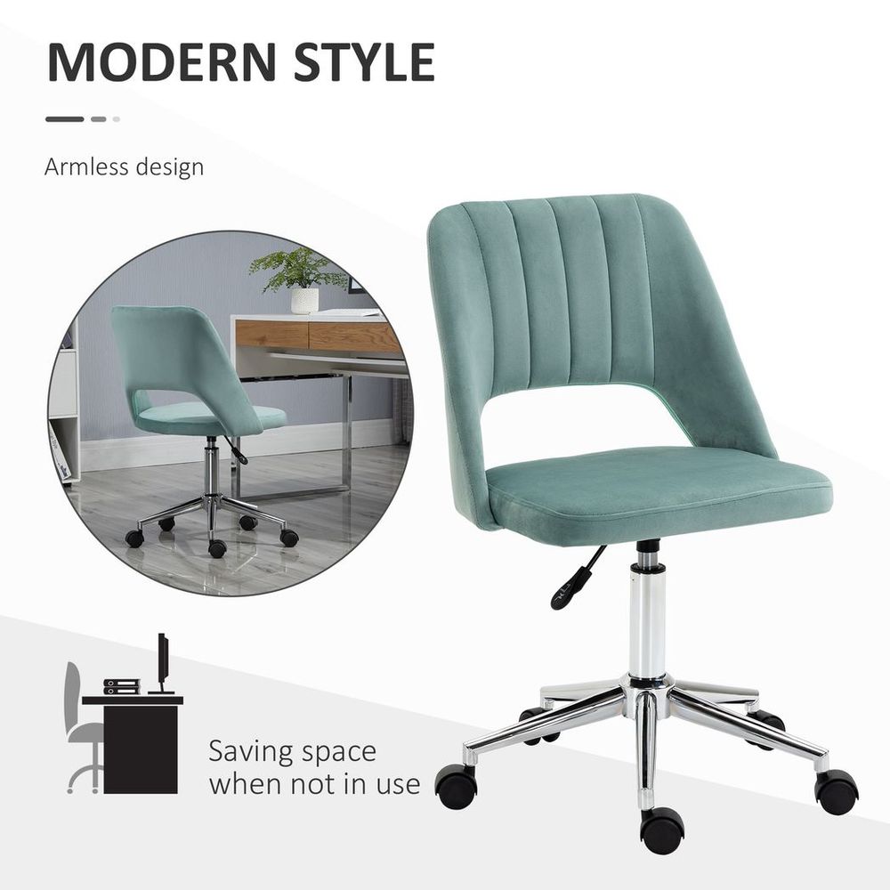 Swivel Office Chair Velvet Fabric Scallop Shape Computer Desk Chair Green - Office Chair from Vinsetto