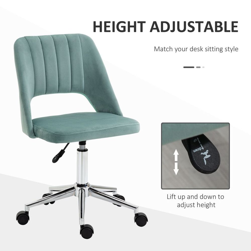 Swivel Office Chair Velvet Fabric Scallop Shape Computer Desk Chair Green - Office Chair from Vinsetto