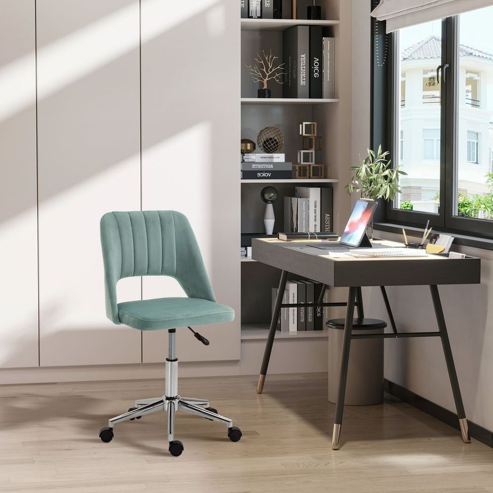 Swivel Office Chair Velvet Fabric Scallop Shape Computer Desk Chair Green - Office Chair from Vinsetto