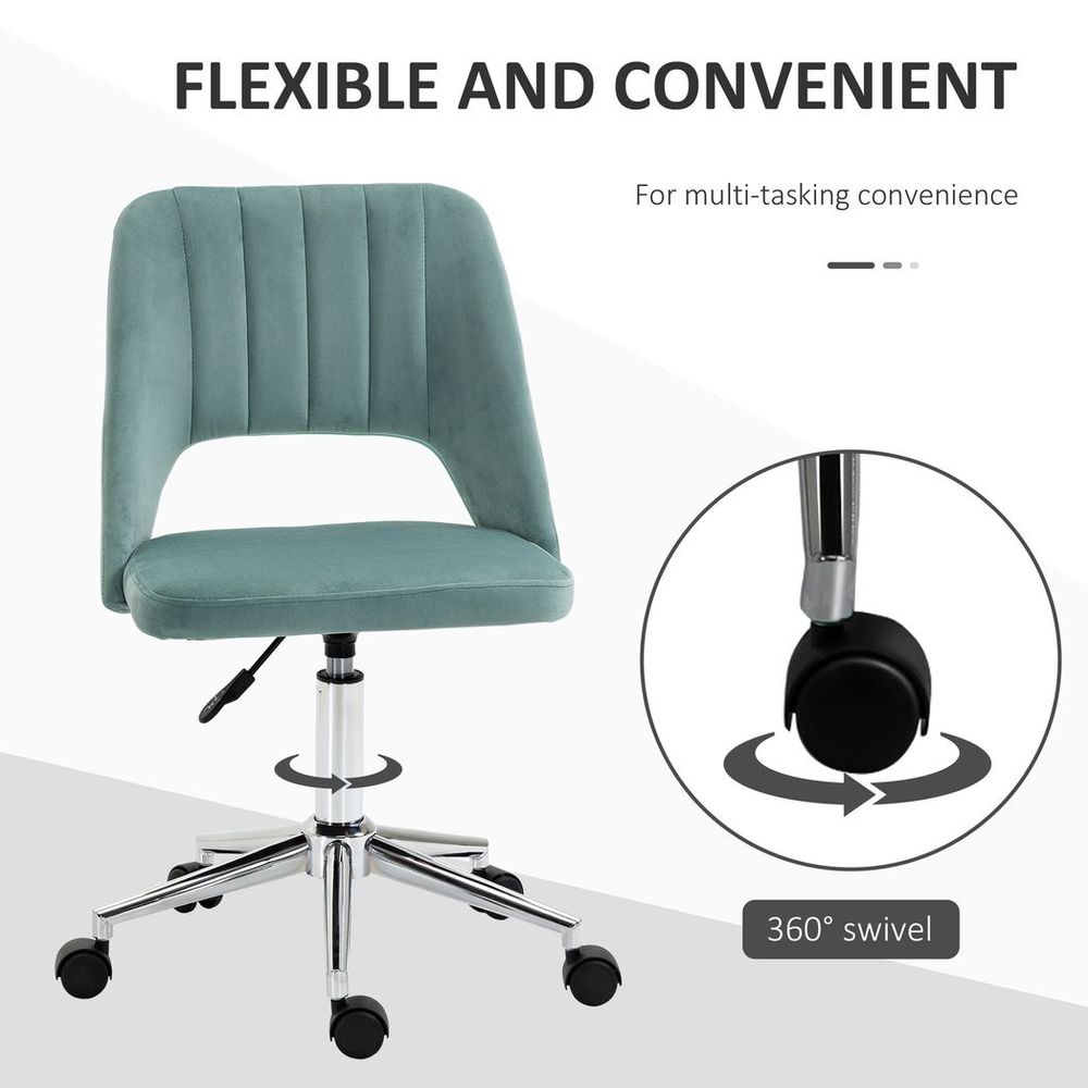 Swivel Office Chair Velvet Fabric Scallop Shape Computer Desk Chair Green - Office Chair from Vinsetto