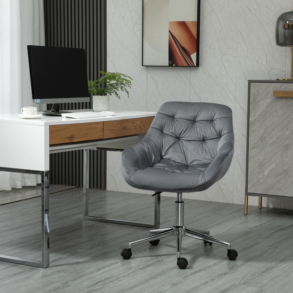 Velvet Home Office Chair Comfy Desk Chair w/ Adjustable Height Armrest Dark Grey - Office Chair from Vinsetto