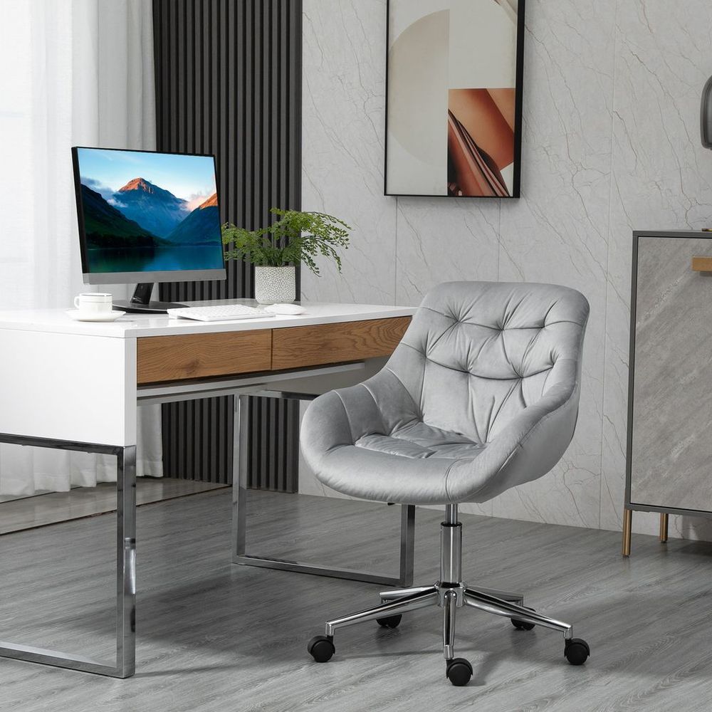 Velvet Home Office Chair Comfy Desk Chair w/ Adjustable Height Armrest Grey - Office Chair from Vinsetto