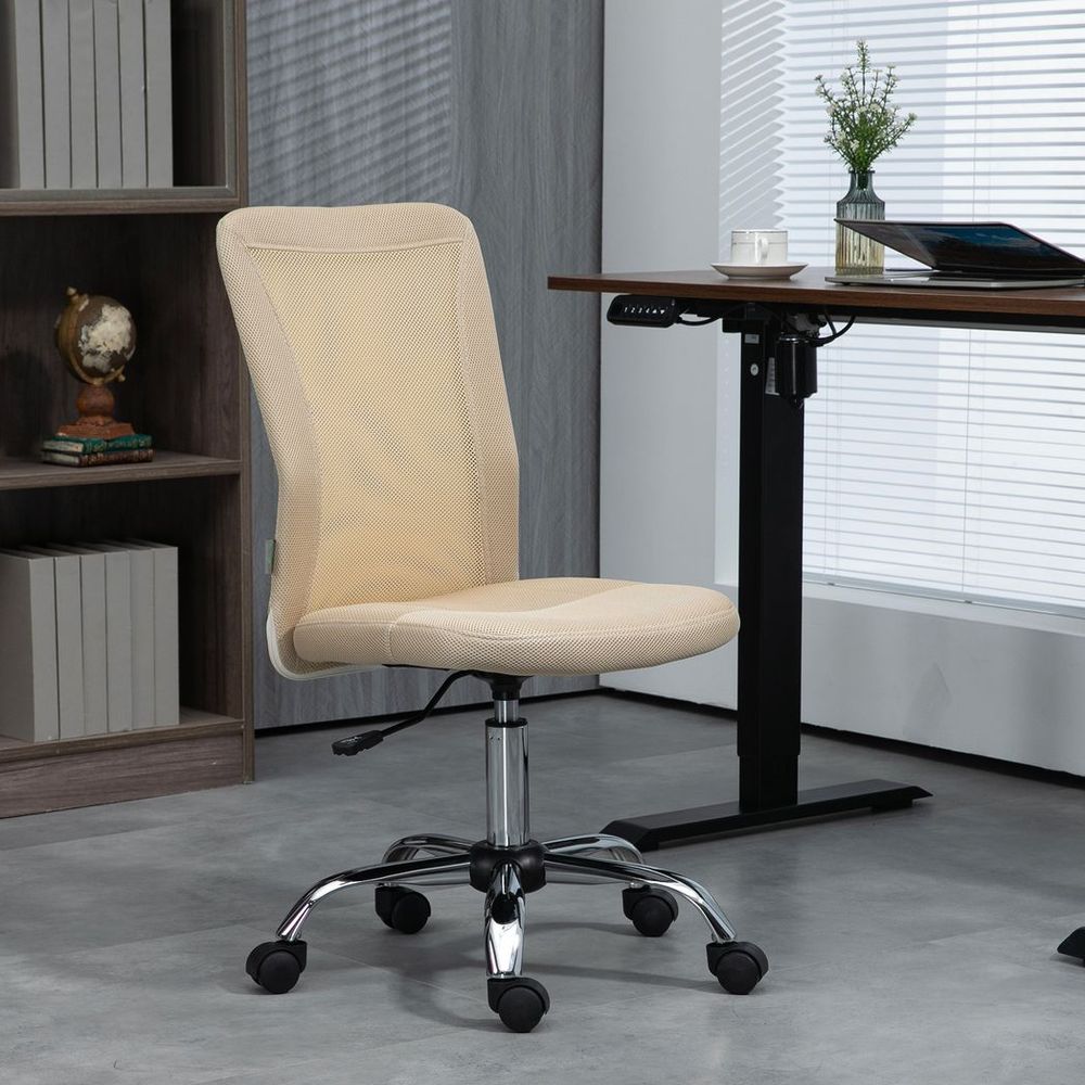 Vinsetto Armless Office Chair with Adjustable Height Mesh Back Wheels Beige - Office Chair from Vinsetto