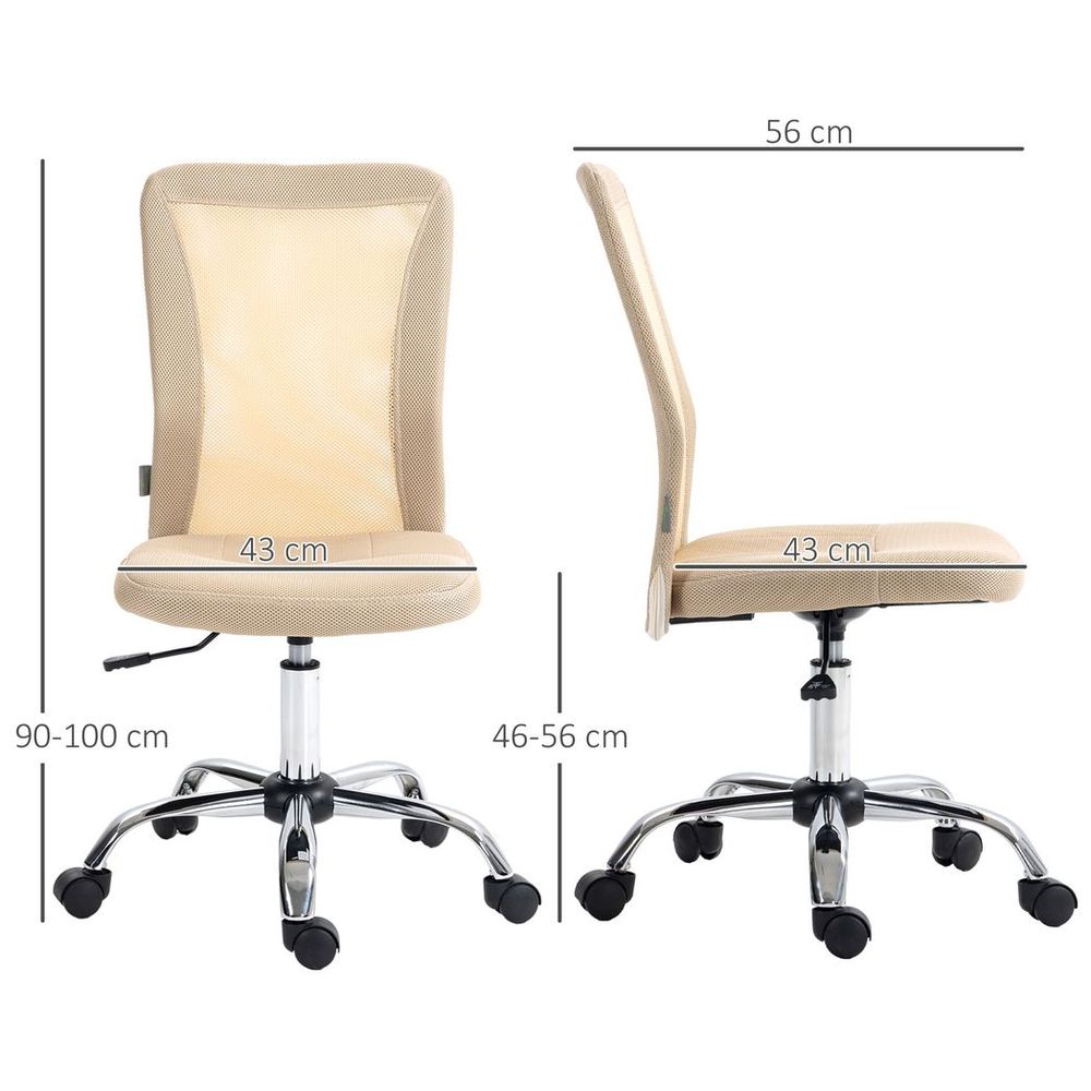 Vinsetto Armless Office Chair with Adjustable Height Mesh Back Wheels Beige - Office Chair from Vinsetto