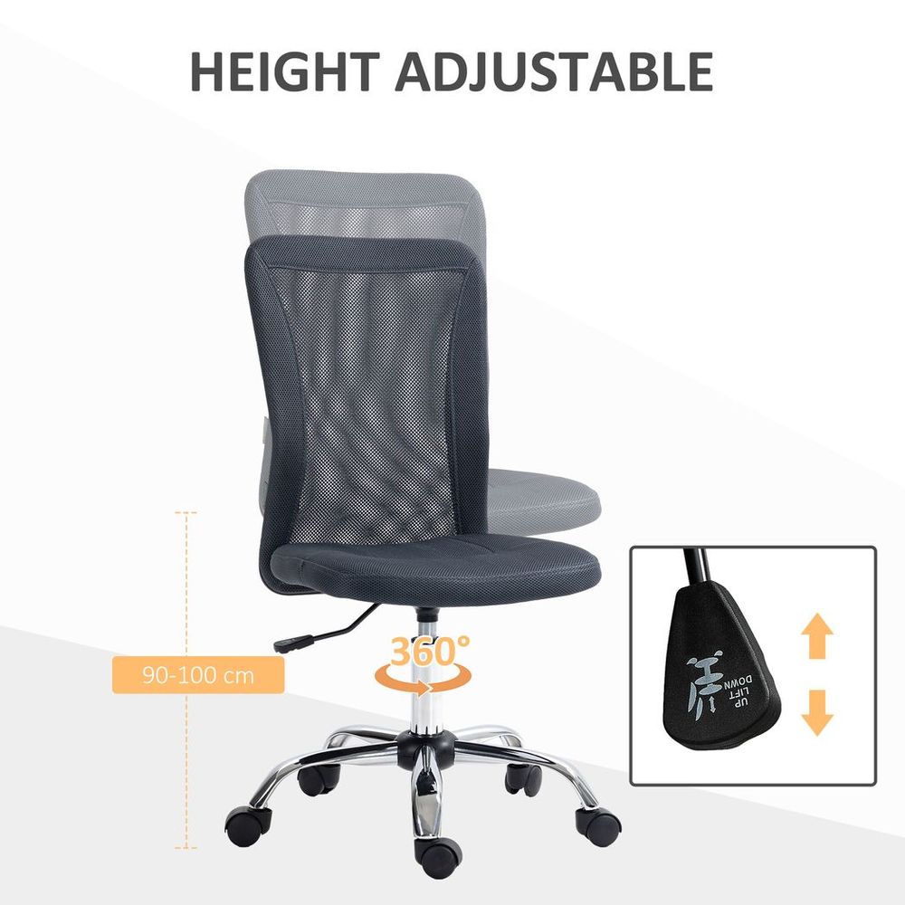Vinsetto Armless Office Chair with Adjustable Height Mesh Back Wheels Dark Grey - Office Chair from Vinsetto