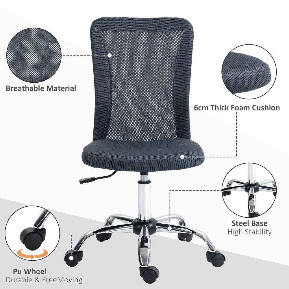Vinsetto Armless Office Chair with Adjustable Height Mesh Back Wheels Dark Grey - Office Chair from Vinsetto