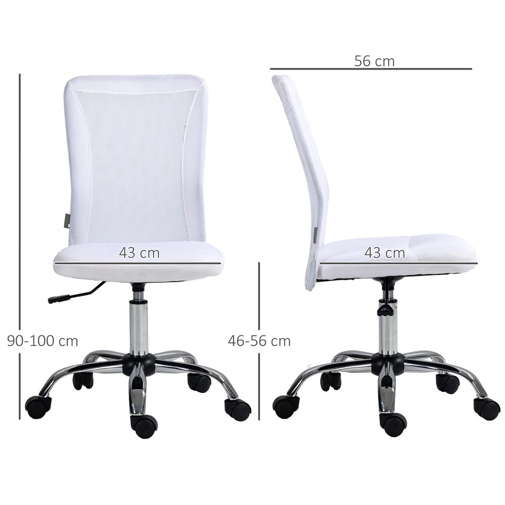 Vinsetto Armless Office Chair with Adjustable Height Mesh Back Wheels White - Office Chair from Vinsetto