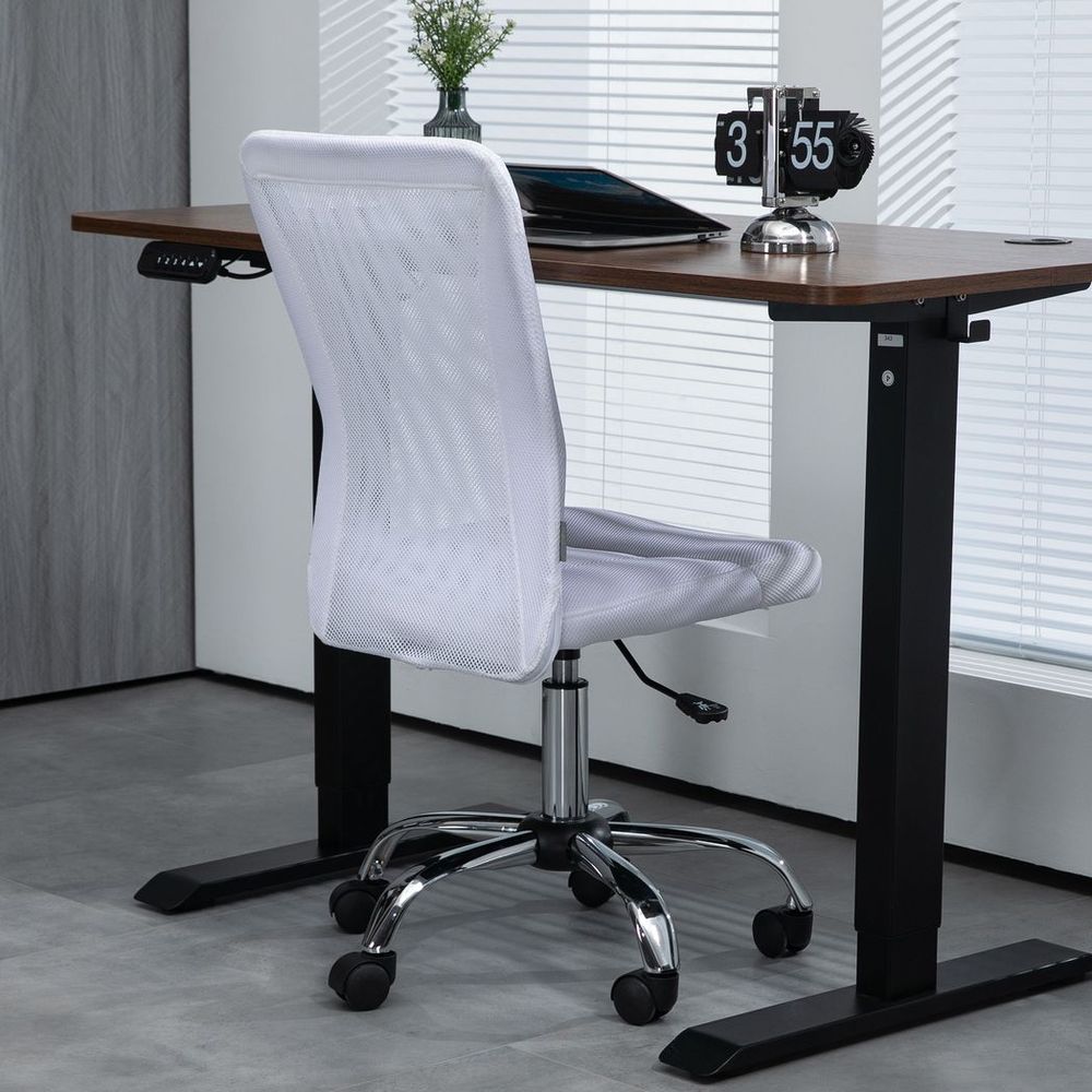 Vinsetto Armless Office Chair with Adjustable Height Mesh Back Wheels White - Office Chair from Vinsetto