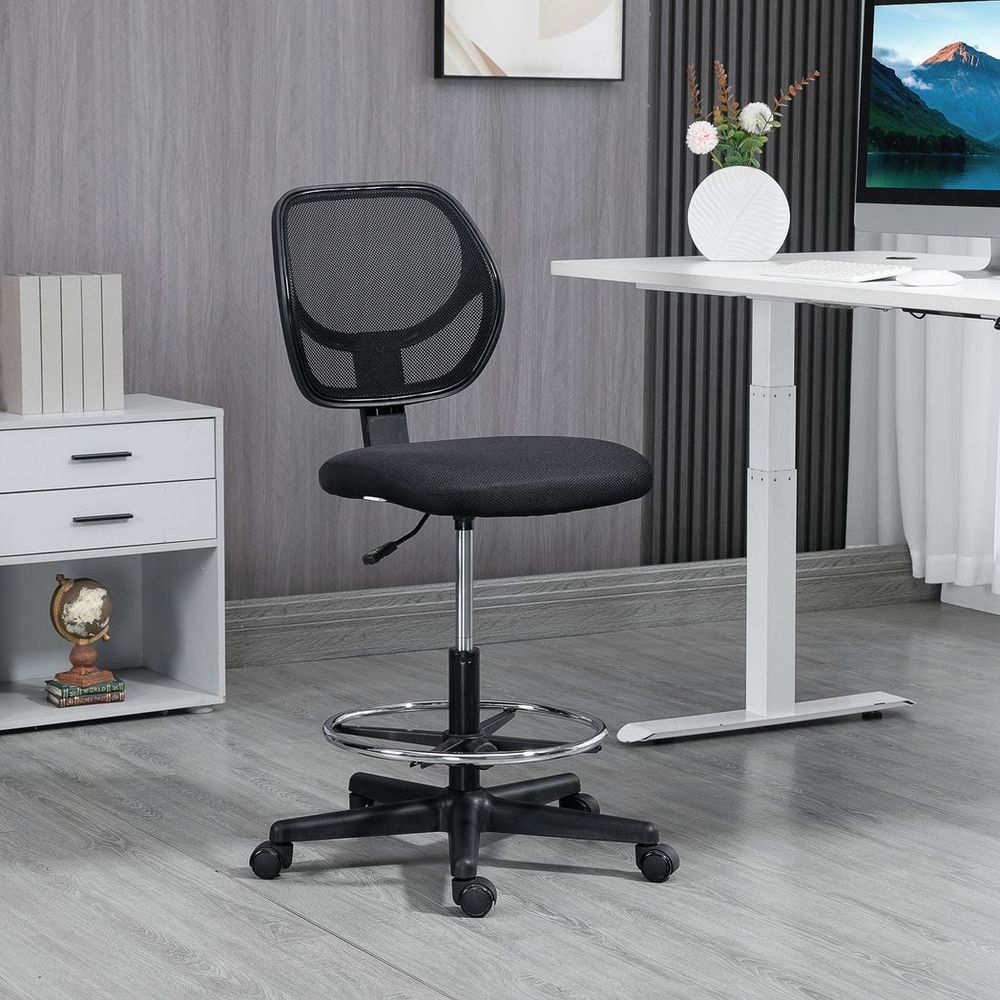 Vinsetto Draughtsman Chair Tall Office Chair w/ Adjustable Footrest Ring Black - Office Chair from Vinsetto