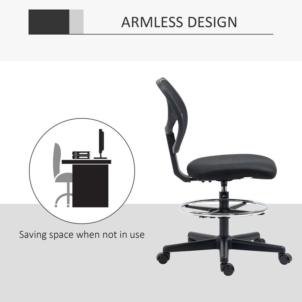 Vinsetto Draughtsman Chair Tall Office Chair w/ Adjustable Footrest Ring Black - Office Chair from Vinsetto