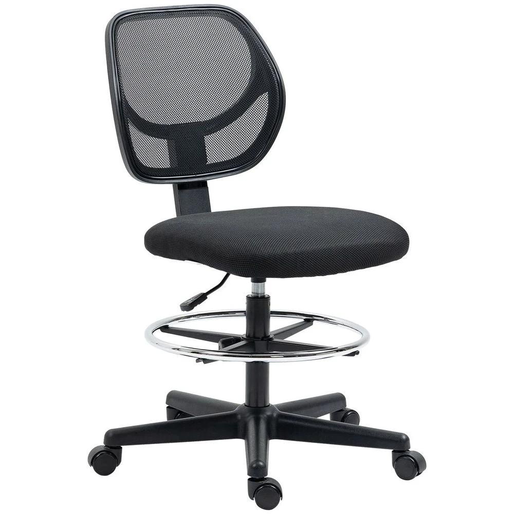 Vinsetto Vinsetto Draughtsman Chair Tall Office Chair w/ Adjustable Footrest Ring Black - Office Chair