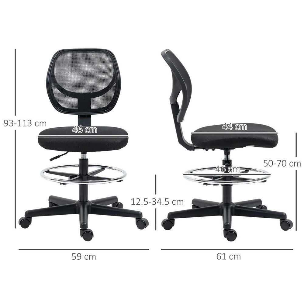 Vinsetto Draughtsman Chair Tall Office Chair w/ Adjustable Footrest Ring Black - Office Chair from Vinsetto