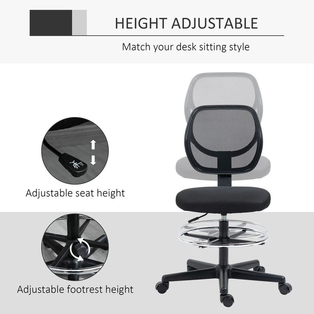 Vinsetto Draughtsman Chair Tall Office Chair w/ Adjustable Footrest Ring Black - Office Chair from Vinsetto