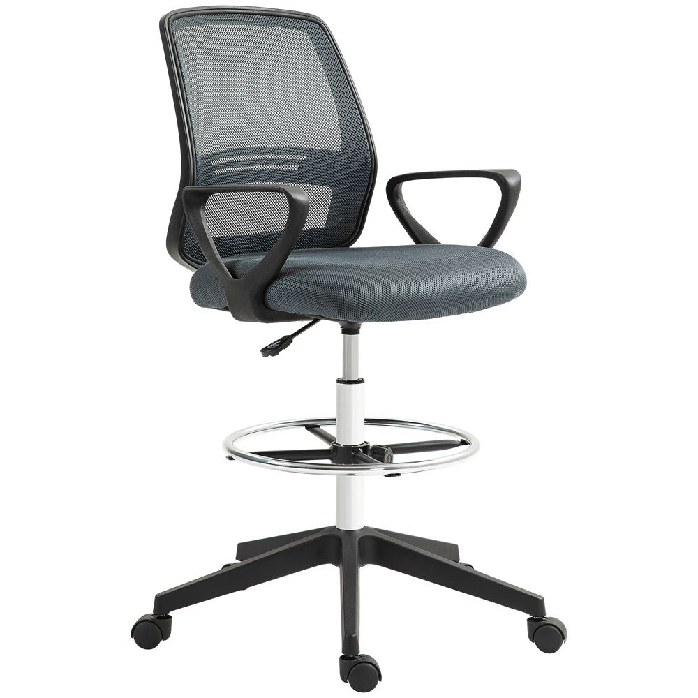 Vinsetto Draughtsman Chair Tall Office Chair with Adjustable Height Grey - Office Chair from Vinsetto