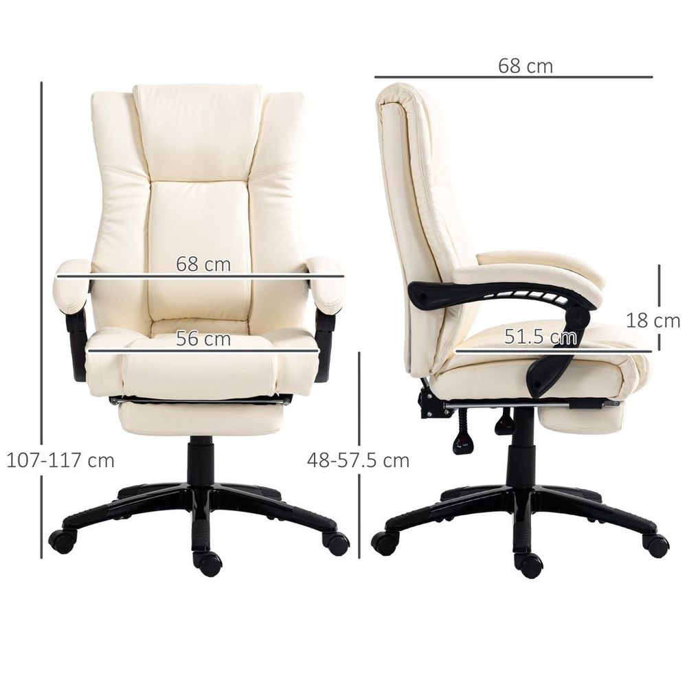 Vinsetto Executive Home Office Chair High Back Recliner, with Foot Rest, Cream - Office Chair from Vinsetto