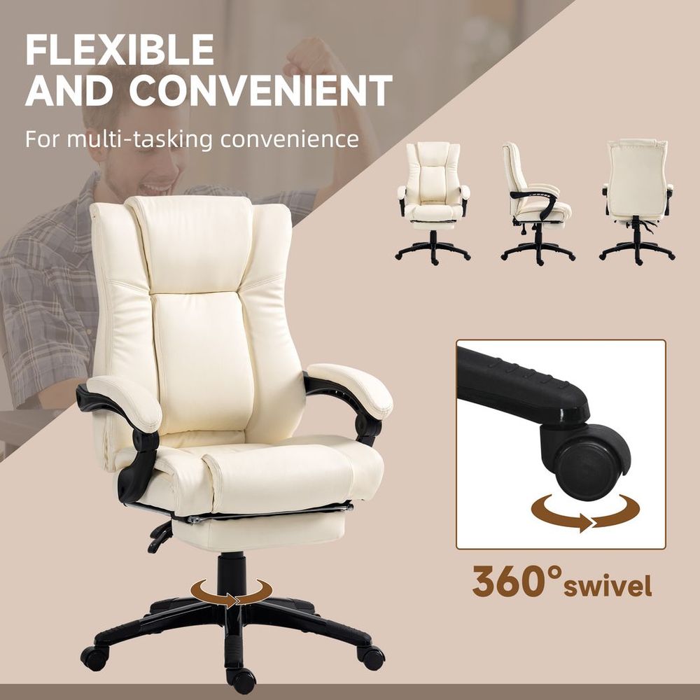 Vinsetto Executive Home Office Chair High Back Recliner, with Foot Rest, Cream - Office Chair from Vinsetto