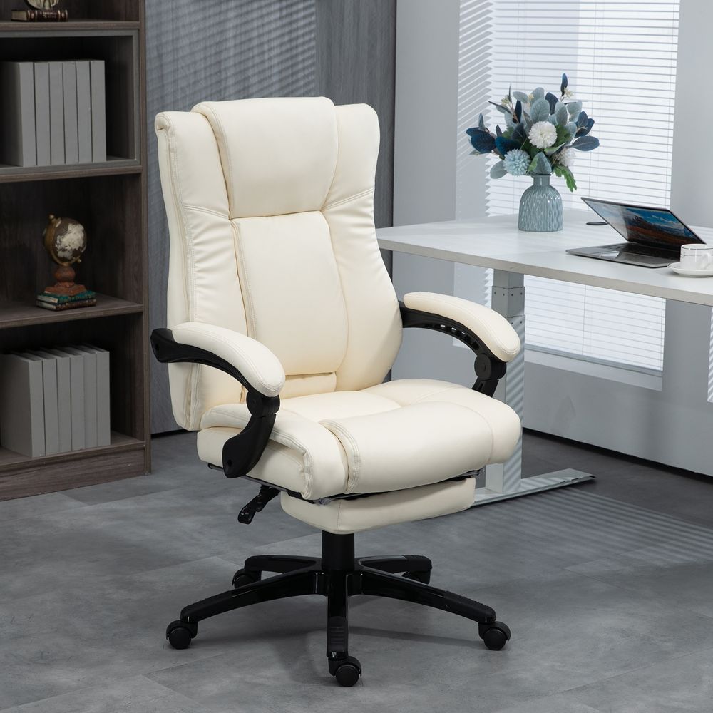 Vinsetto Executive Home Office Chair High Back Recliner, with Foot Rest, Cream - Office Chair from Vinsetto
