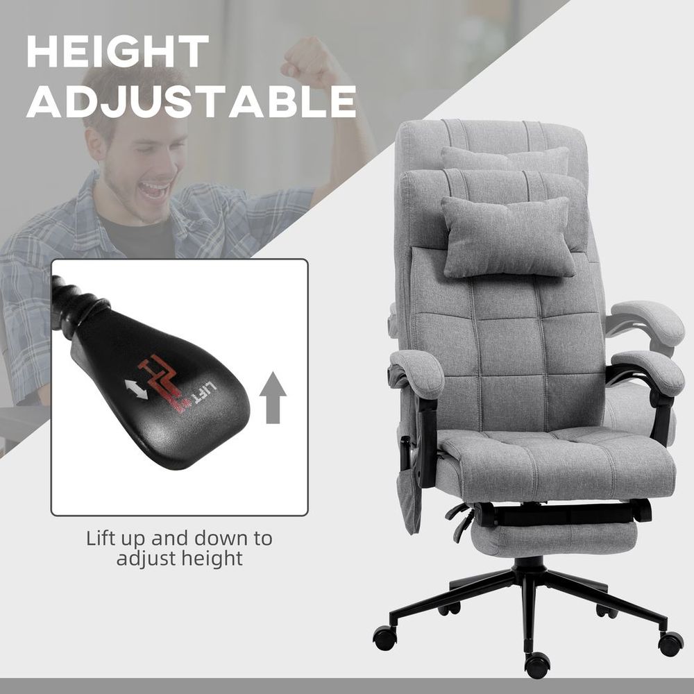 Vinsetto Fabric Vibration Massage Office Chair with Heat, Head Pillow, Grey - Office Chair from Vinsetto