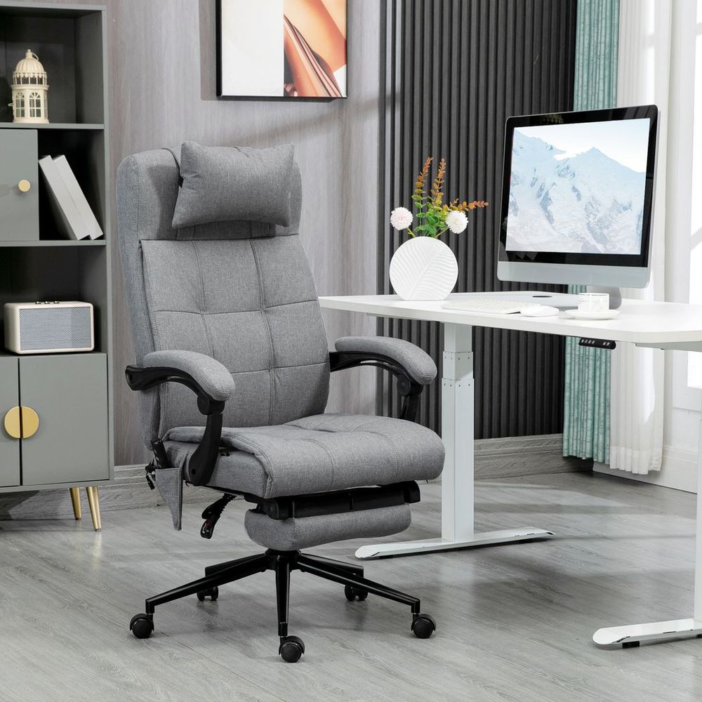 Vinsetto Fabric Vibration Massage Office Chair with Heat, Head Pillow, Grey - Office Chair from Vinsetto