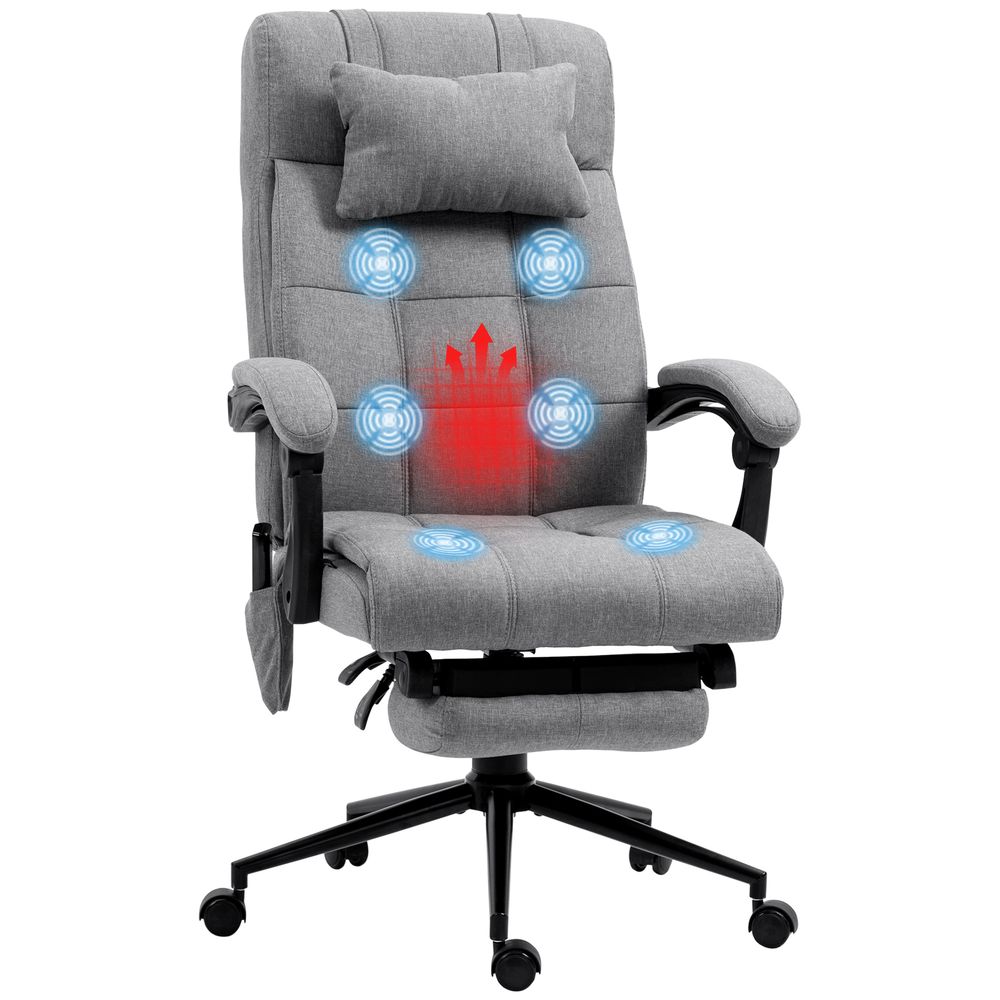 Vinsetto Fabric Vibration Massage Office Chair with Heat, Head Pillow, Grey - Office Chair from Vinsetto