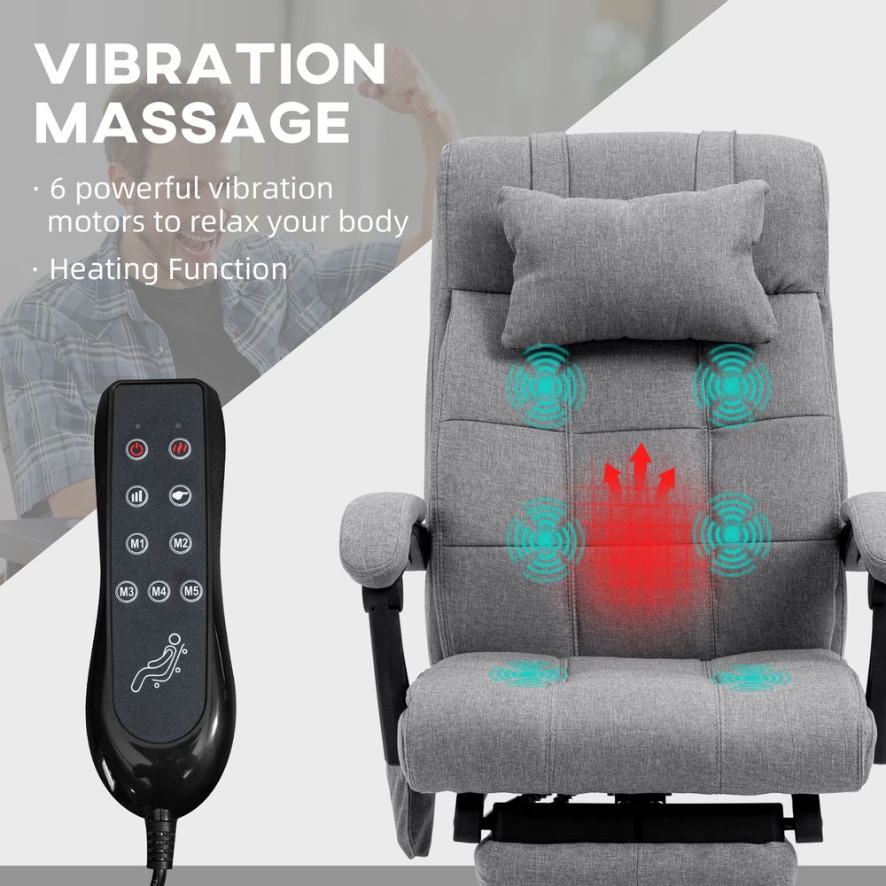 Vinsetto Fabric Vibration Massage Office Chair with Heat, Head Pillow, Grey - Office Chair from Vinsetto