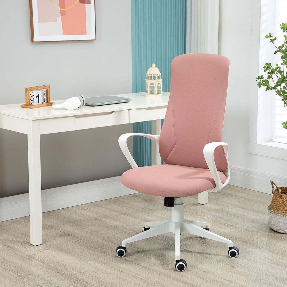 Vinsetto High-Back Home Office Chair Height Adjustable Elastic Desk Chair Pink - Office Chair from Vinsetto