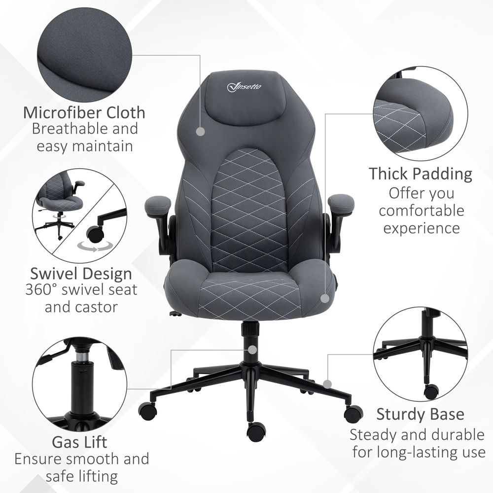 Vinsetto High-Back Home Office Chair w/ Flip Up Armrests Swivel Seat Dark Grey - Office Chair from Vinsetto