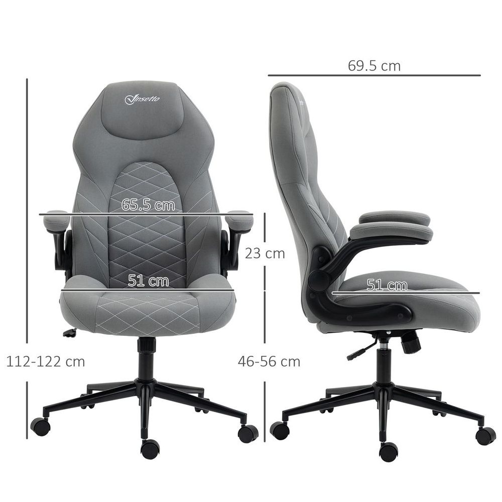 Vinsetto High-Back Home Office Chair w/ Flip Up Armrests Swivel Seat Light Grey - Office Chair from Vinsetto
