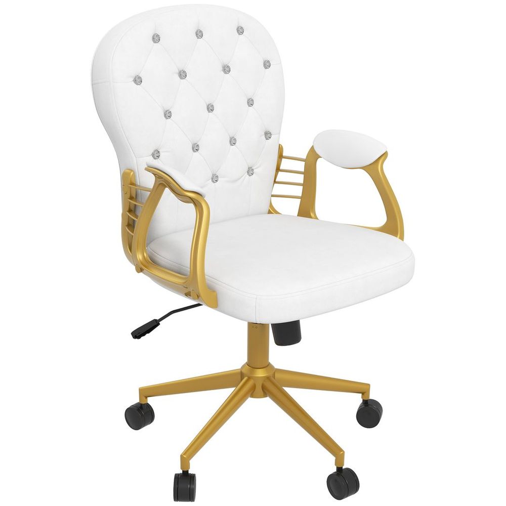 Vinsetto Home Office Chair Button Tufted Desk Chair with Swivel Wheels White - Office Chair from Vinsetto