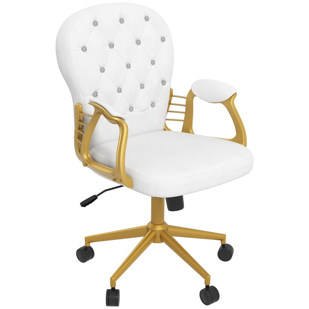 Vinsetto Home Office Chair Button Tufted Desk Chair with Swivel Wheels White - Office Chair from Vinsetto
